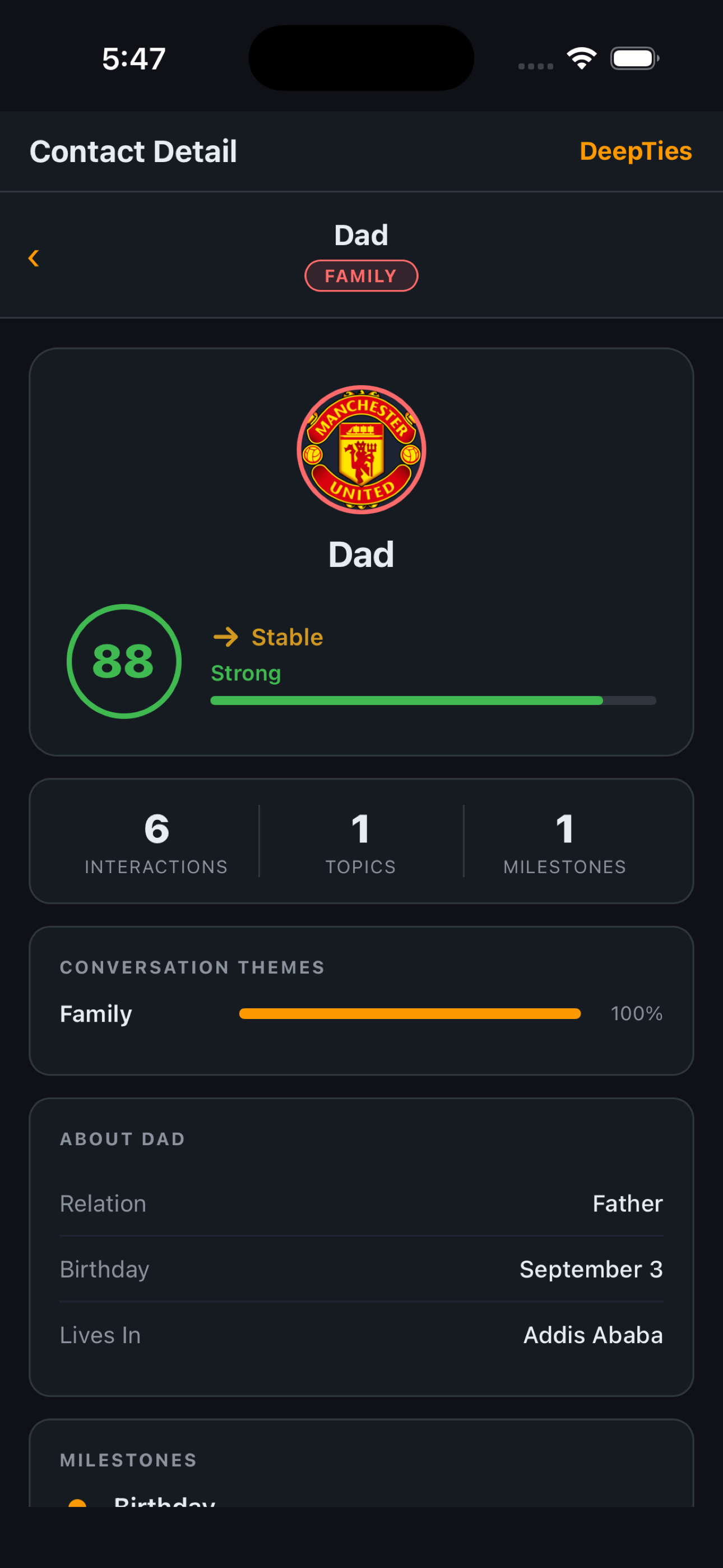 A iHuman settings screen with integration options for LinkedIn, Google Contacts, and phone contacts